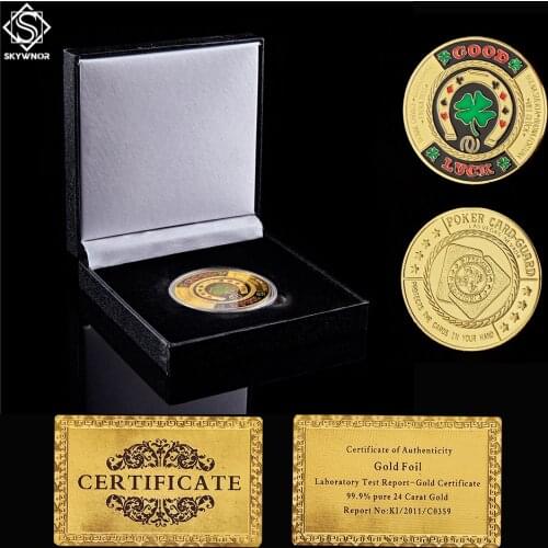 Poker Card Guard Token Green Clover Good Luck Collectible Coin W/ High-end Box Protection