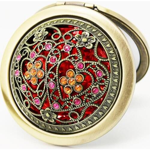 Random Color Vintage Hollow Flower Mini Folding Pocket Round Double-sided Makeup Mirror Gift Round Shape Portable Mini Mirrors