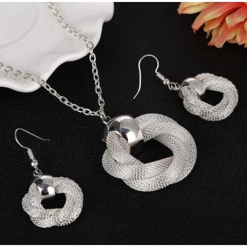 Luxury Women Wedding Necklace Earrings Jewelry Set Mesh Pendant Necklace Long Drop Earring Set For Anniversary Gift