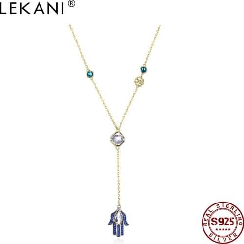 LEKANI 925 Sterling Silver Necklace For Women Lucky Hand With Lucky Flower Double Pendant Necklaces Romantic Gift Best 2021