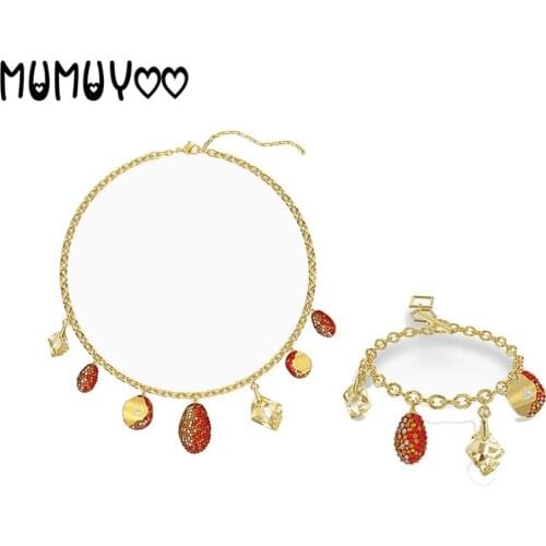 2020 Fashion Jewelry SWA New THE ELEMENTS Set Gold Glamorous Red Coins. Drop Shaped Decoration Female Romantic Jewelry Gift