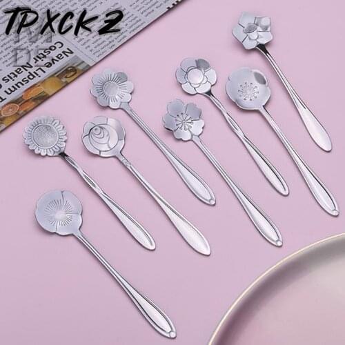 3pc Stainless Steel Flower Shape Coffee Sugar Mixing Spoon Spoon Dessert Silver Teaspoon Sakura Vintage Teaspoon Drink Tableware