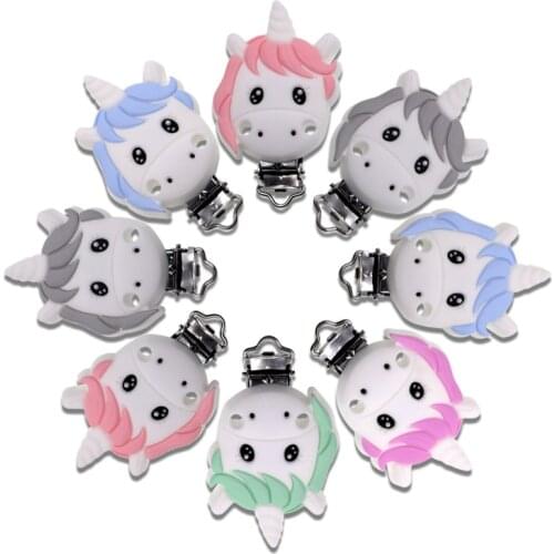 Kovict 3pcs Animal Silicone Pacifier Clips BPA Free Cartoon Horse Teether Beads Pacifier Clip Baby Oral Care Nurse Toys