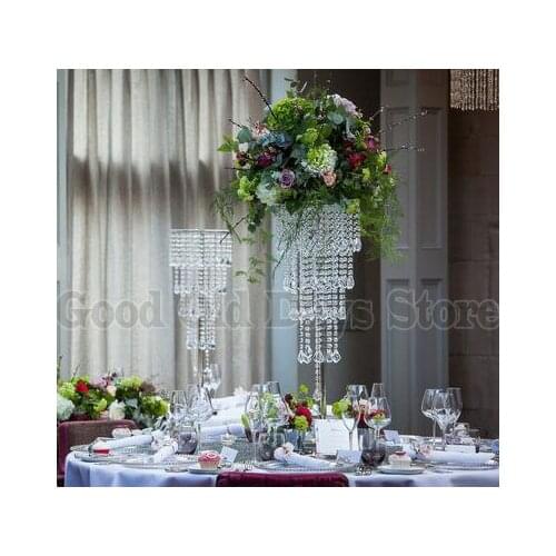 80cm Tall Table Centerpiece Flower Stand 5 Tiers Crystal Chandelier with beads strands Wedding Decor