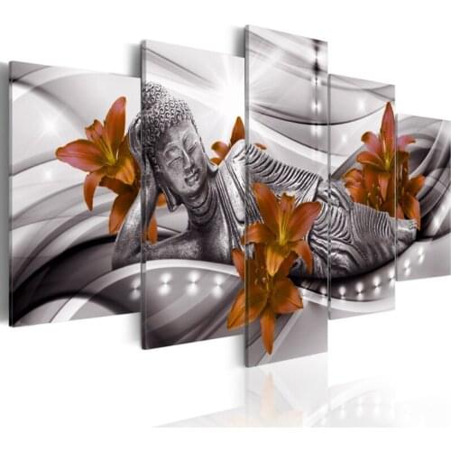 Diamond Picture Scenery Embroidery Home Decor 5 Piece Painting Lily Flowers Buddha Full Round Drill Cross Stitch Wall Sticker