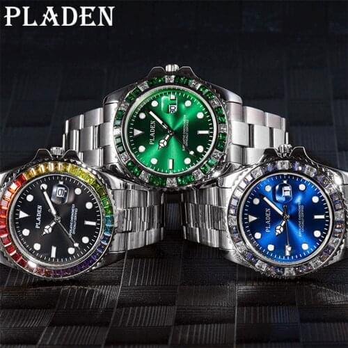 2021 New PLADEN Men‘s Watches Top Fashion Quartz Green Business Waterproof Dive Watch Stainless Steel Clocks Relogio Masculino