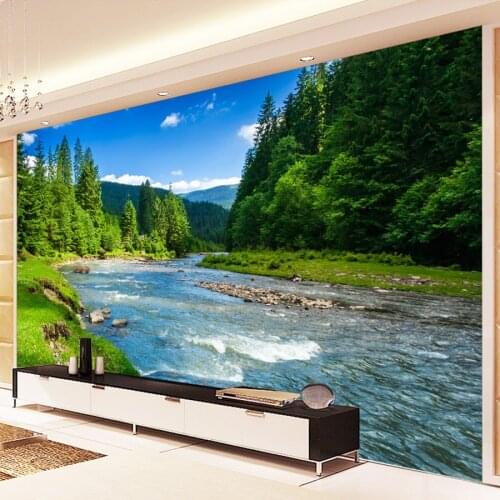 Custom Photo Wallpaper For Walls Forest Stream Water Landscape Wall Mural Modern Living Room Bedroom Waterproof Wallpaper Fresco