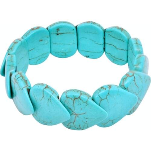 FYSL Romantic Style Green Turquoises Stone Stackable Love Heart Elastic Bracelet for Women Jewelry
