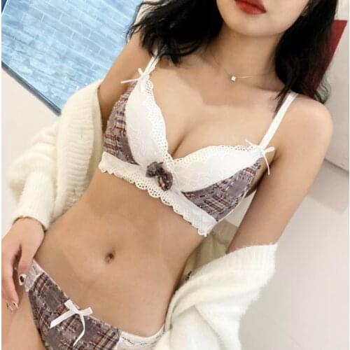New Lace Girl Small Breast Collected Unrimmed Adjustment Top Sexy Beauty Back Closed Breast Bra Set