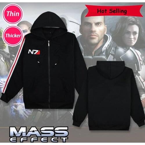Game Men Mass Effect N7 Cosplay Zipper Jacket Sweatshirts Thicken Hoodie Coat Casual Fashion Streetwear Adult Costume Tops Gifts