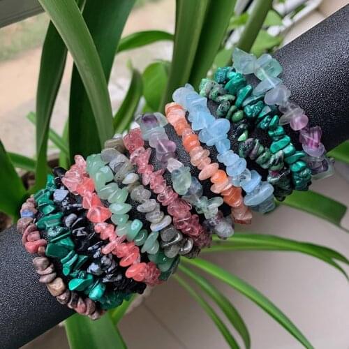 Healing Rock Mineral Chipped Gravel Beads Natural Stone Strand Bracelet Amethysts Citrines Fluorite Quartz Pink Crystal Bracelet