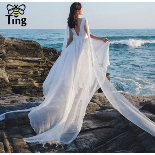 Tingfly Fashion Original Design Floor Length Boho Summer Chiffon Dress Party Dresses Princess Robe Blanche for Wedding Vogue