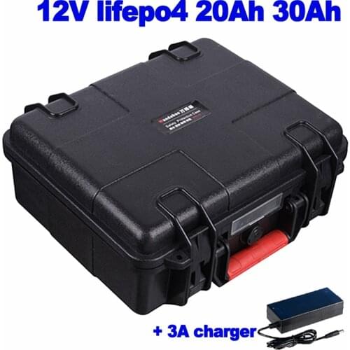 Suitcase lithium iron phosphate 12.8v 12v 20Ah 30Ah Lifepo4 battery for fish finder LED Hunting lamp lawn mower ATV + 3A charger