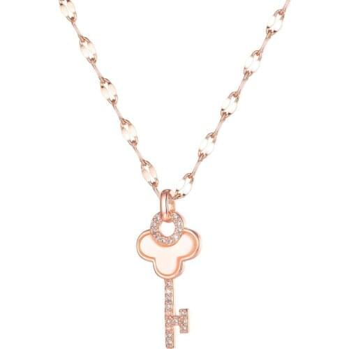 Fashion Shell Zircon Rose Gold Key Pendants Necklaces For Women 2020 Kpop Accessories Jewelry Stainless Steel Chains Necklaces