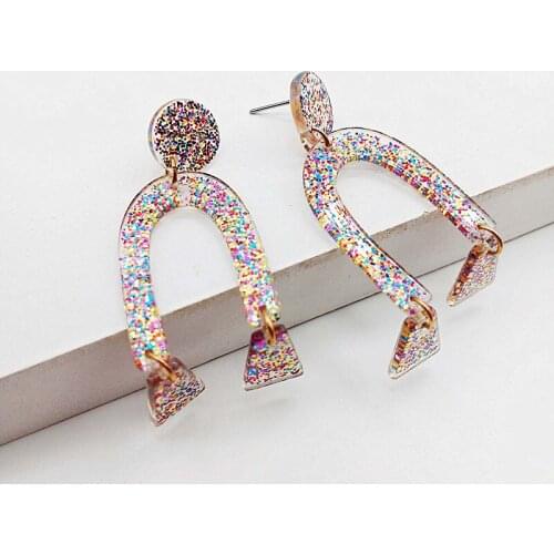 UJBOX Fashion U-shaped glitter sequin resin earrings women light shiny good quality really pretty glittery definitely worth