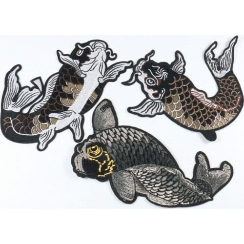 Fish Sticker Japan Koi Carp Embroidered Iron on Patch Koinobori Emblem Appliques for Clothing DIY Supplies