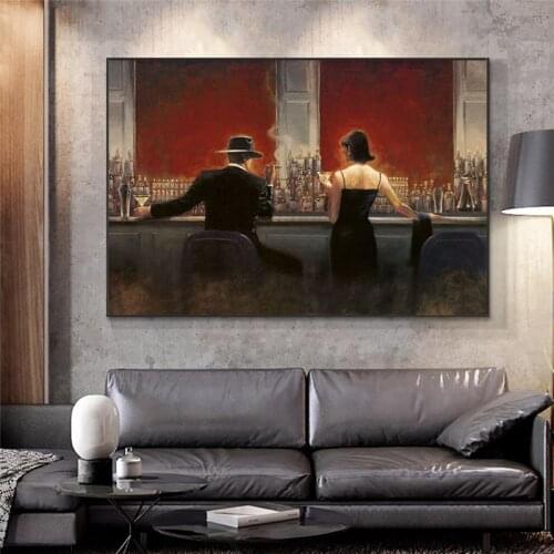 Cigar Bar Wall Art Printing Woman and Man Enjoy Drinking At Bar Canvas Wall Art Pictures Modern Style Wall Posters for Bed Room
