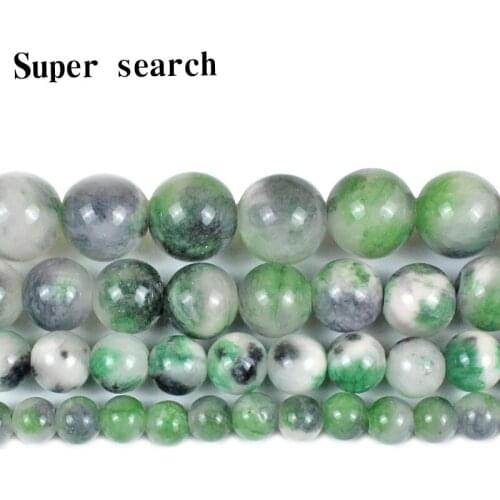 Natural Green black and white Jades Chalcedony Stone Round Loose Beads For Jewelry Making 6 8 10 12mmDIY Bracelet woman Necklace