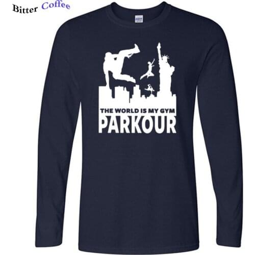 NEW Parkour Freerunning The World T-Shirt Fashion Funny Long Sleeves T Shirts Causal O-neck Tops Tees Hip Hop Oversized