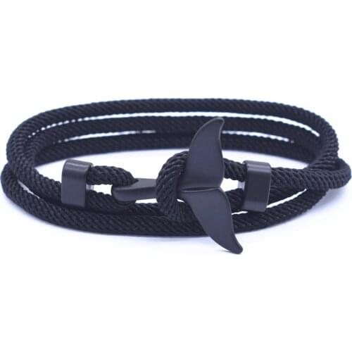 New Arrival Anchor Style Ocean Black Whale Tail Bracelet 2 Circle Wrap Rope Adjustable Bracelets for Women&Men Jewelry Gifts