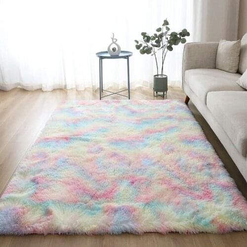 New Colorful Carpets Shaggy Kids Room Living Room Bedside Rugs Rainbow Color Soft Fluffy Plush Mats Rug For Bedroom Home Decor