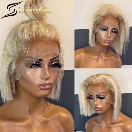 Blunt Cut Blonde Bob Short 613 Lace Frontal Wig 13x4 Transparent Lace Wigs 150% Pre plucked With Baby Hair For Women Black