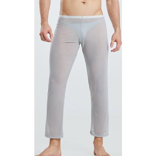 Sexy Men Pants Mesh Transparent Breathable Elastic Trousers Casual Long Pants Sheer Sleep Bottoms Pajamas Ultra-thin Sleepwear