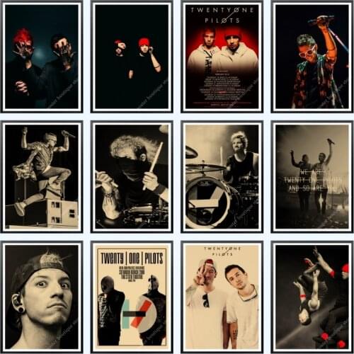 Twenty One Pilots poster. Vintage Retro rock band music Guitar Matte Antique kraft paper Poster Wall Sticker