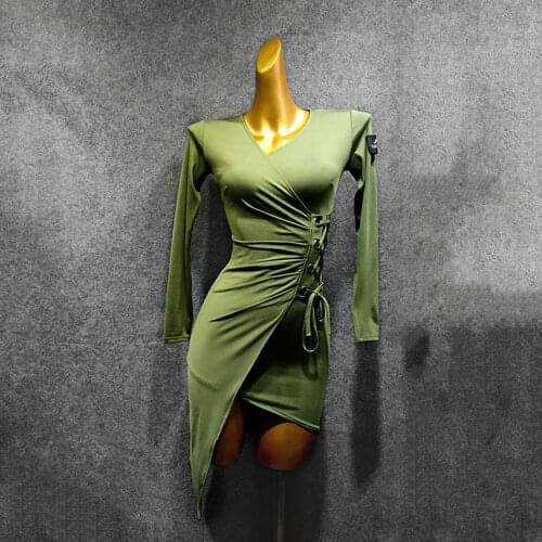 2020 New Long Sleeve V Neck Sexy Latin Dance Dress Dancing Performance Women Dress Ballroom Samba Tango LW422