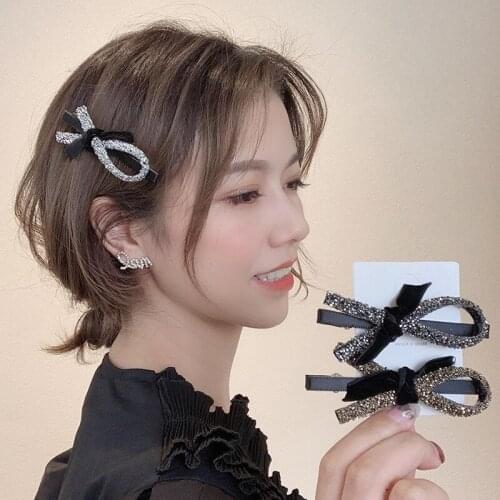 Simple Temperament Dazzling Irregular Hairpin 2020 New Velvet Bow Bangs Clip Headdress Girl Retro Duckbill Clip