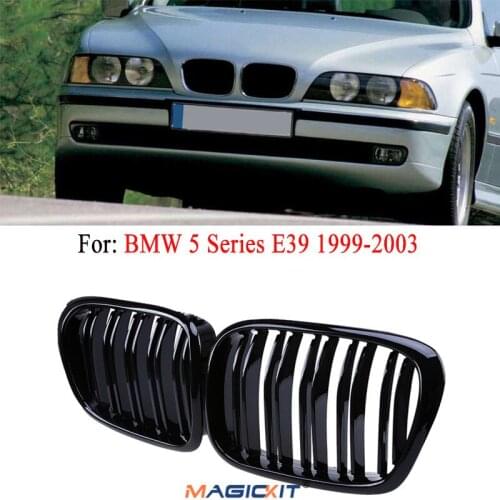 MagicKit Glossy Black Front Hood Kidney Grille Grill ABS Dual Line Compatible for BMW E39 5-Series 525 528 1999-2003 Front Bumpe