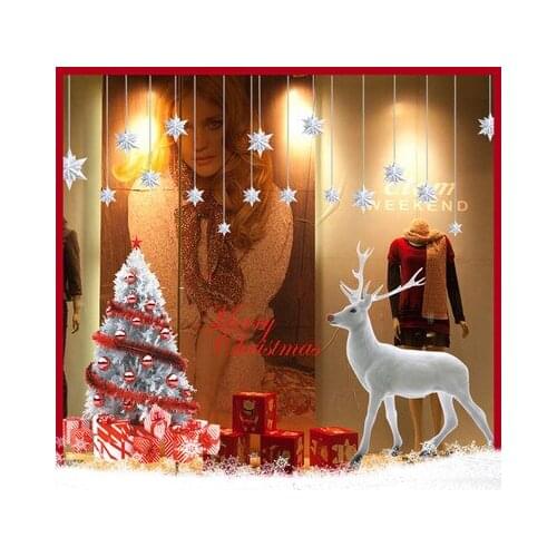 Christmas Tree White Elk Wall Sticker Christmas Decorations For Home Shop Window New Year Decor Living Room Decoration Wallpaper