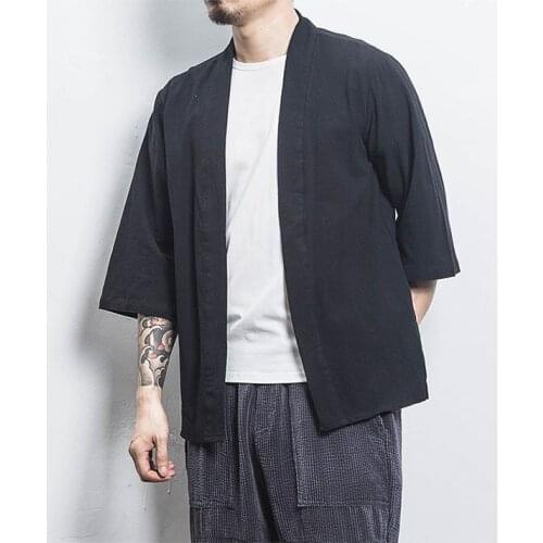 2019 Cotton Linen Shirt Jackets Men Chinese Streetwear Kimono Shirt Coat Men Linen Cardigan Jackets Coat Plus Size 5XL