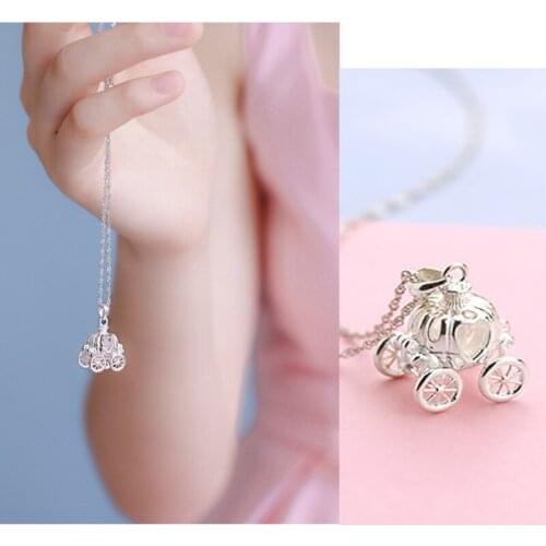 S925 metalCinderellas dream pumpkin carriage cute sweet pendant necklace female inlaid crystal zircon necklace