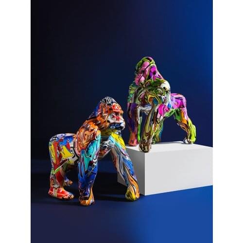 Nordic Painting Graffiti Monkey King Kong Sculpture Figurine Art Goril Statue Creative Resin Craft Home Decoration Ornaments