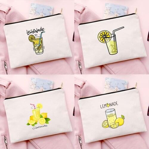 Juice Lemon Print Multifunction Canvas Toiletries Organizer Cosmetic Bag Female Storage Makeup Bags Fashion Travel Wash Pouch