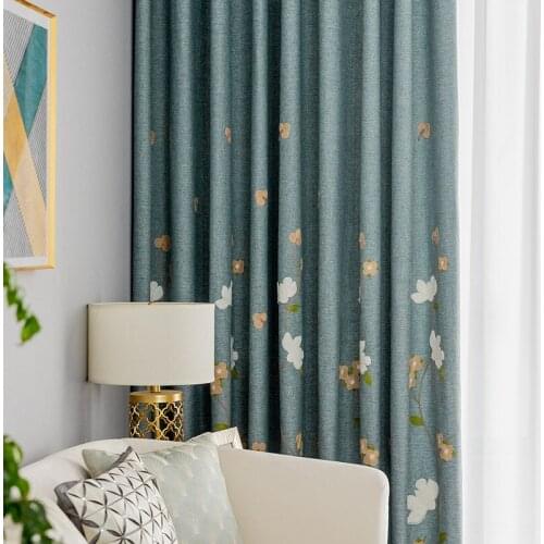 Modern and Simple New Chinese Curtains for Living Room Bedroom Cottona Linen Embroidered Blackout Curtains Fashion Decoration