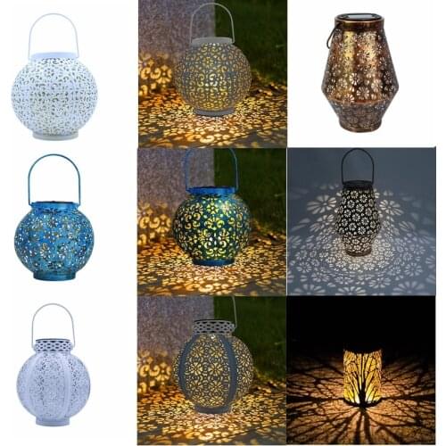 Retro Hollow Lantern Light Solar LED Lamp Handheld Hanging Projector Lamp Outdoor Garden Waterproof Lawn Landscape