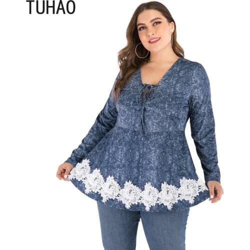 TUHAO 2020 Plus Size 5XL 4XL 3XL WOMEN Blouse Shirt Large Size Casual Tops Spring Lace Clothing Femininas Blusas big size WM80