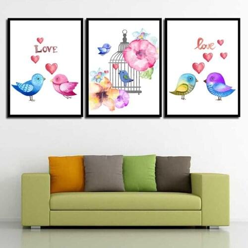 YGWALL Love Bird Nordic Print Canvas Wall Art Pictures for Living Room Home Decoration Painting B5119