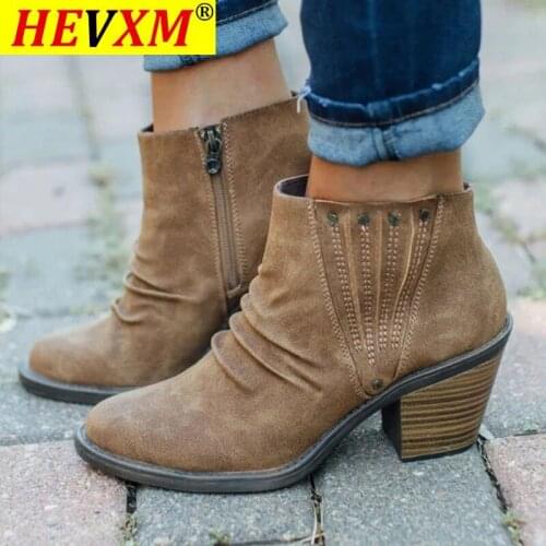 2021 Women Ankle Boots High Heels Pumps Shoes Woman Vintage Pu Leather Autumn Warm Shoe Chaussures Femme Zapatos Mujer Sapato