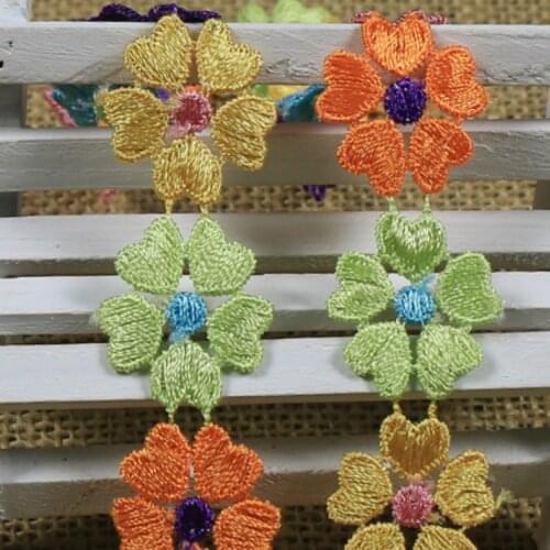 15 YARDS/LOT 2.5cm 3D FLOWER LACE Fabric Polyester Silk EMBROIDERY for Dress Kids Clothing Decoration Sewing Accessories