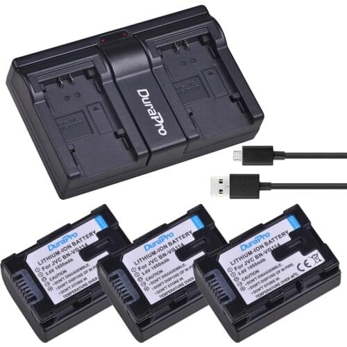 3Pcs 1800mAH BN VG114 BN-VG114 Battery + Dual USB Charger for JVC GZ-E10 GZ-E100 GZ-E15 GZ-E200 GZ-E208 GZ-E220 GZ-E225 BN-VG107