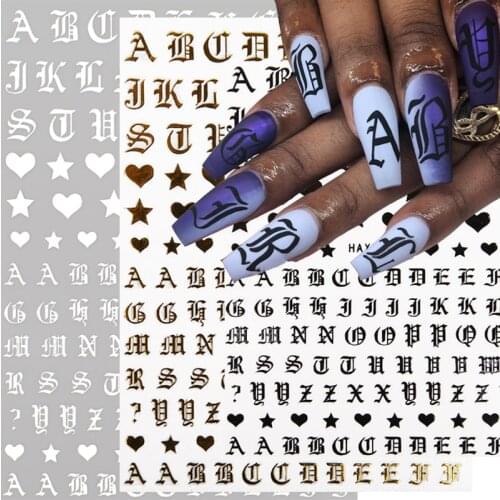 3D Letter Nail Art Sticker 3D Gold Silver Black Adhesive Money Letter Nail Decals Wraps Foil Sticker DIY Nail Art Decoration