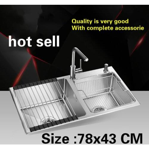 Free shipping Household standard kitchen manual sink double groove do the dishes durable 304 stainless steel hot sell 78x43 CM