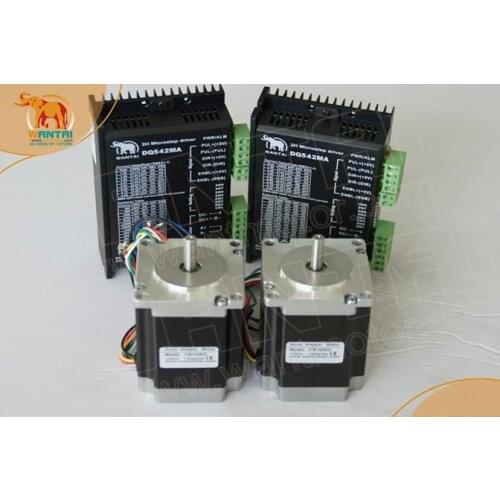 Free Ship! Wantai 2 Axis Nema23 Stepper Motor 57BYGH627 270oz-in+Driver DQ542MA 4.2A 50V 128micro CNC Router Grind Plasma Grind