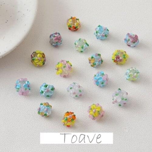 Colored glaze straight hole petal flower bead diy beaded retro necklace bracelet earring material accessories