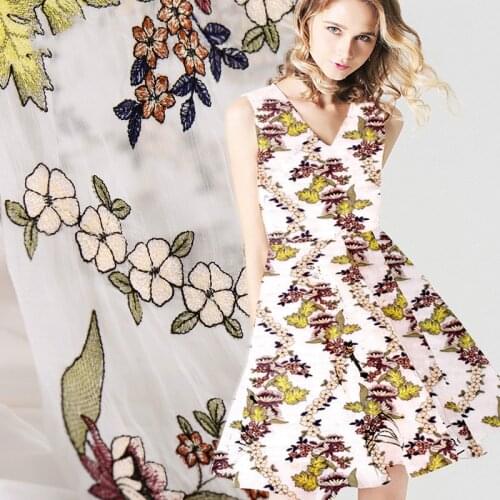 Wild silhouettes silk embroidery high-end silk embroidery fabric silk fabric clothing fabric summer skirt fabric