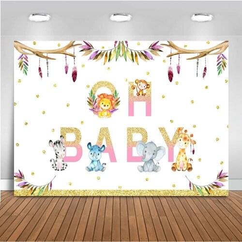 Newborn Baby Backdrop Jungle Safari Birthday Photography Background 1st Birthday Animal Elephant Lion Baby Shower Backdrops