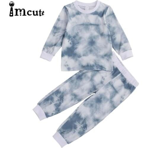 Imcute Tie-dye Print Autumn Baby Girl Boy T-shirt Toddler Newborn Baby Girls Boy Long Sleeve Tops + Kids Pants Colorful